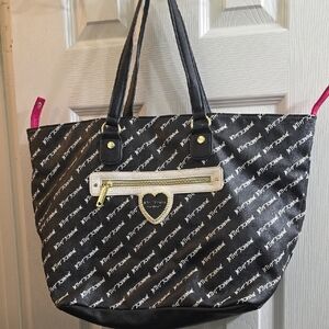 Betsey Johnson Black and White Tote with Heart Detail